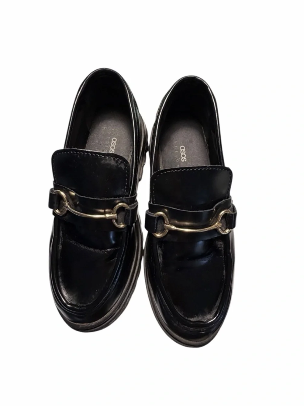 ASOS Design Masterpiece Chunky Black Leather Horsebit Loafers Sz 37 (6.5)